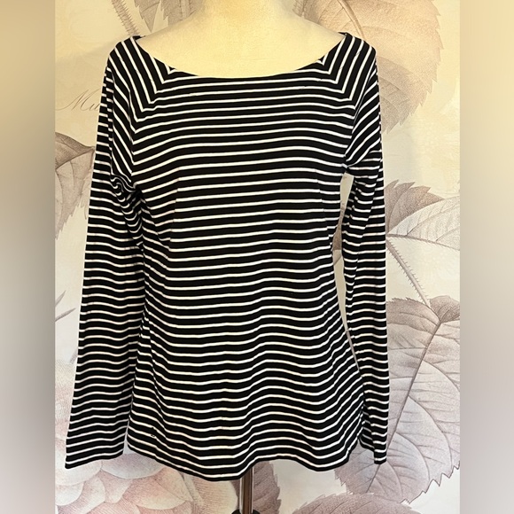 LAUREN RALPH LAUREN BOATNECK BLACK WHTE STRIPE XL TOP NAUTICAL FISHERMAN - Picture 1 of 5